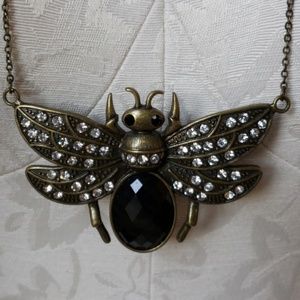 Brass Bejeweled bug necklace